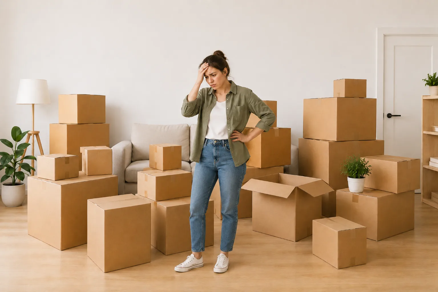 Moving cartons stacked in a new Bengaluru home on delivery day