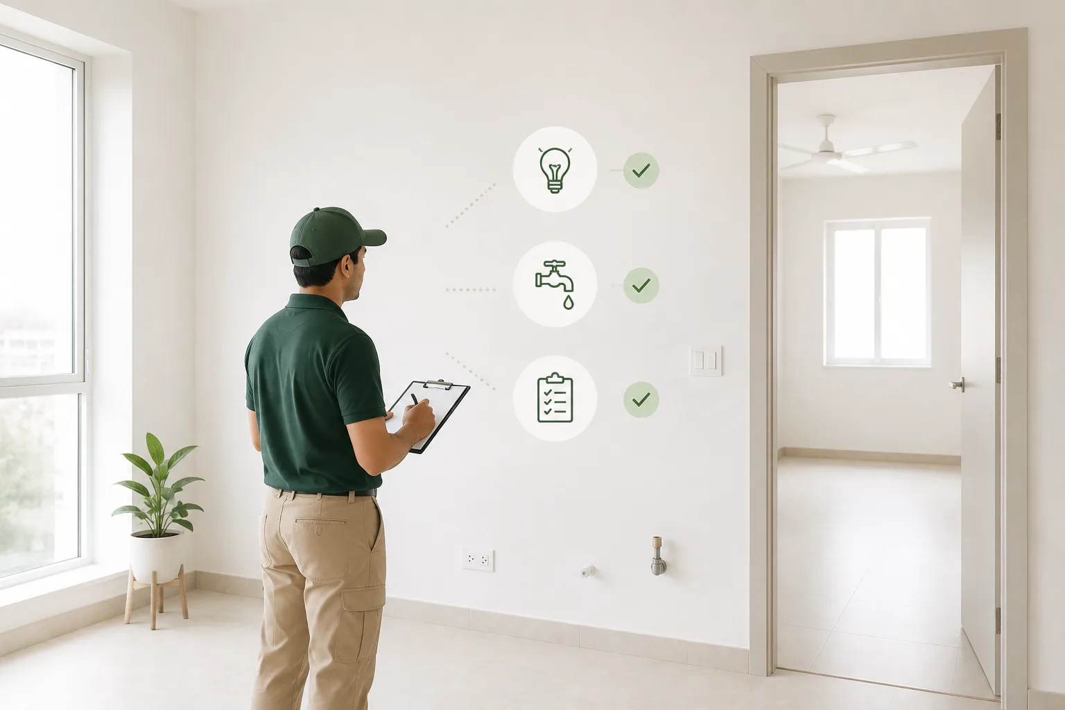 Home readiness check of electrical and plumbing points before movers arrive